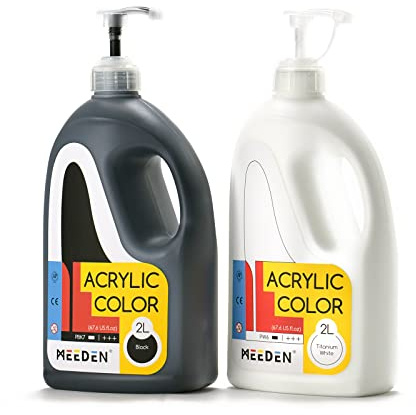 MEEDEN Titanium White & Black Acrylic Paints with Pump Lids, 1/2 Gallon (2L /67.6 oz.) Heavy-Body Non-Toxic Rich Pigment Color, Perfect for Art Class, Wall Painting & Creative DIY