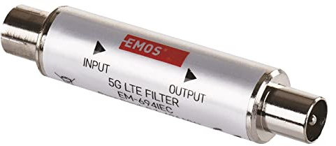 EMOS LTE/4G/5G - Filtro di bloccaggio, portata fino a 694 MHz, passaggio DC, 1,6 x 6,8 cm, connettore coassiale, J5712, colore: Argento