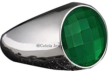 Anello di zircone verde, oro 18K Vermeil gioielli fatti a mano in argento sterling per gli uomini per fidanzato motociclista, anello sigillo di dichiarazione (verde-zircon-zircon (giallo)