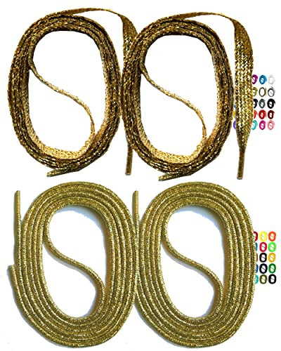 SNORS 2 PAAR flache Schnürsenkel GOLD 130cm 6mm - edel, glänzend, Glitzer, metallic, Schuhband für Sportschuhe Sneaker Halbschuhe - Flachsenkel Ersatz