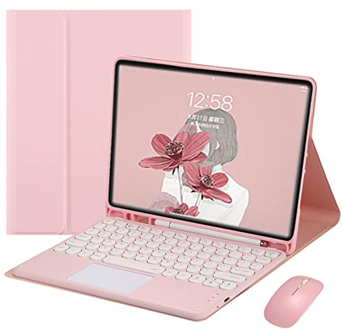 Tangentbordsfodral för iPad 10,2 tum 9: e / 8: e / 7: e generationen/Air 3 / Pro 10,5, [Svensk Layout] Multi-Touch styrplatta, magnetiskt avtagbart trådlöst tangentbord med pennhållare,Pink
