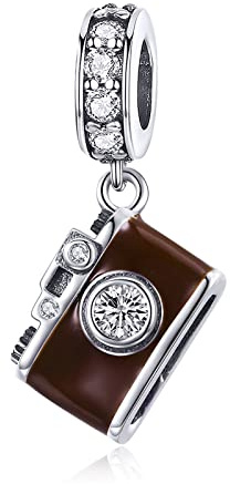 NINGAN Colgante Charm de plata esterlina 925 El Charms Colgante Charm de la Cámara de zircon brillante Collar de pulsera compatible para mujeres