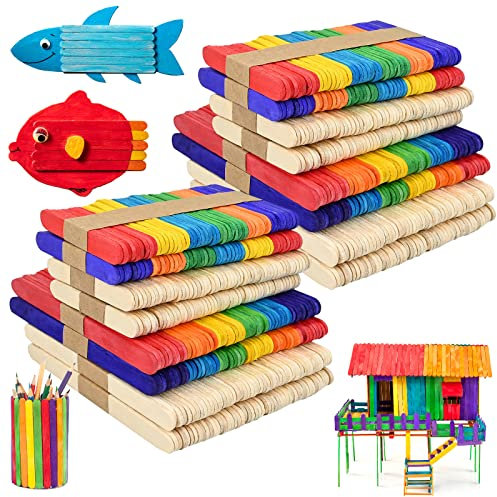800 Stück Bunte Holzstäbchen, Holzstäbe zum Basteln Eisstiele aus Holz Eisstäbchen, Holz Handwerk Stöcke Holzspatel für Eis, DIY Handwerk Bastelarbeiten, Backen, Wohnkultur