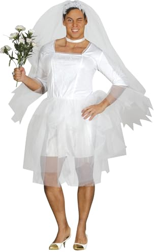 FIESTAS GUIRCA | Costume da Sposa per Uomo (54-56/XL) - Vestito e Velo - Costumi da Matrimonio e Addio al Celibato per Carnevale e Feste in Maschera - Ideale per Adulti - Bianco