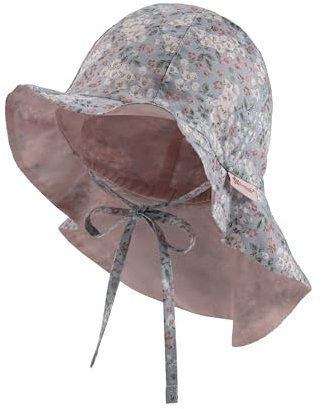 Sterntaler Sonnenhut Millefleurs mit Nackenschutz und Bindeband - Schirmmütze Kinder gefüttert mit Batist (Bio) - Sommerhut Mädchen aus Baumwolle mit Größenregulierungsband UV30 - graublau, 53