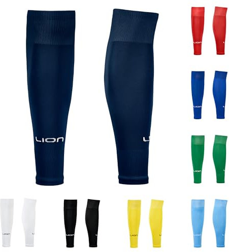 LION SPORTSWEAR Kids/Youth Football Sock Sleeves To Accompany Grip Socks - Fits Over Calf/Shin Pads - Variety Of Colors To Match Your Team Kit (Navy)