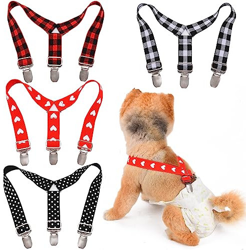 TESSVEYA 4 Stück Hundewindel-Hosenträger, Hundewindeln Hosenträger Bauchbänder Hundegeschirr Halten Windel an Ihrem Hund für kleine, mittelgroße und große Hunde (Herz & Quadrat, M)