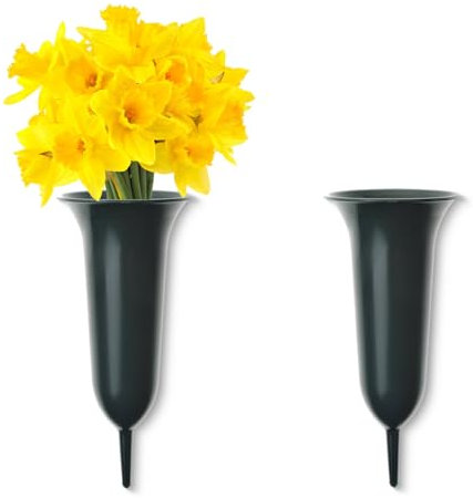matches21 HOME & HOBBY Grabvasen zum Stecken als frostsichere Grabdeko - Große Friedhofs-Vasen 2er in 37 cm als wetterfester Kunststoff Grabschmuck - Grüne Erdspieß Blumenvasen als schöne Steckvasen