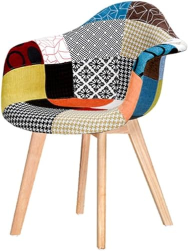 Buybuy Poltroncina Serie Picasso con Seduta in Tessuto Patchwork Colorato Cucito a Mano Imbottito di Morbida Spugna, Piedi in Legno di Faggio, Stile Moderno