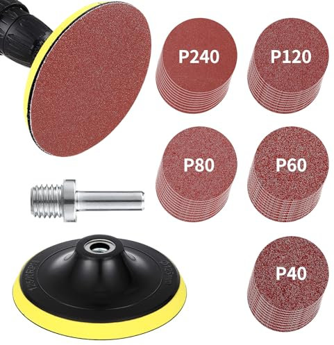 Ordeluxe Kit Lijas 125mm con Discos Hook and Loop:Discos Lija 125mm con rosca M14,50 Discos para lijar.Discos de lijado con granos 10x40/60/80/120/240.Adecuado para lijadora angular y pulidora taladro