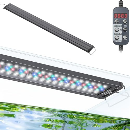Pawfly Akvarium LED-ljus 24/7 utdragbart akvarieljus med fullspektrum vit blå röd grön lampor med D/N-läge enskilda färgeffekter timer och justerbar ljusstyrka (för 120 till 140 cm tankar)