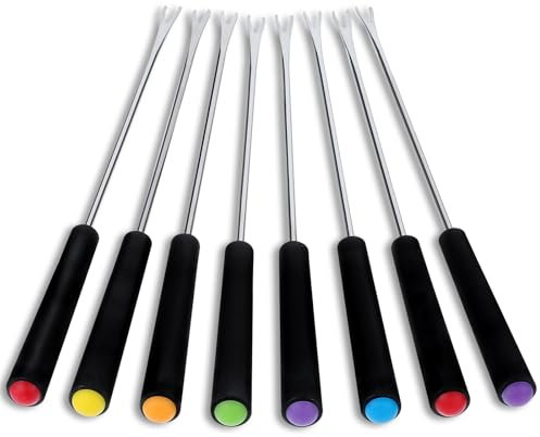 Tucnoeu Lot de 12 fourchettes à fondue en acier inoxydable - Avec poignée résistante à la chaleur - Fourchettes à fondue pour fromage, chocolat, fruits et viande - Longueur : 24 cm