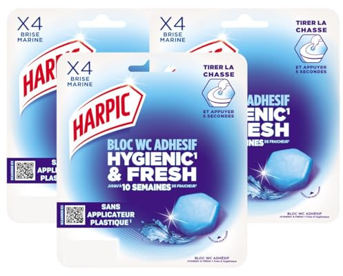 Harpic Hygienic & Fresh - Lot de 3 x 4 Blocs WC adhésif sans cage - Brise marine