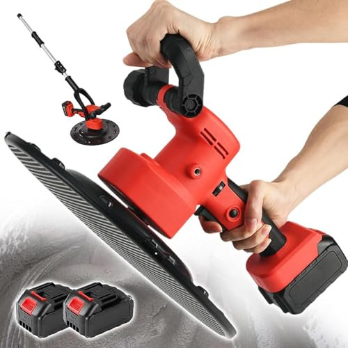 YMAOMAO Lucidatrice per pareti, cazzuola per Cemento con Asta di miscelazione, Macchina per levigatura pareti Portatile da 1680 W, 6 velocità Regolabili,WithExtensionrod-2 * 15000mAh