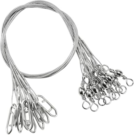 QISHUO Heavy Saltwater Fishing Leader Strength Snap Line Wire Leader Stainless Rigs Steel Fishing Leaders Freshwater White Nickel, #3, 40lb, 9.8in, 30pcs
