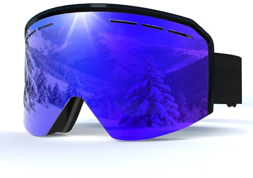 VCOROS Gafas de Esquí,YH359 Gafas Esqui OTG para Unisex Ajustable Tamaño Anti-Niebla Protección UV Snowboard Nieve Espejo para Ski Ciclismo Deportes de Invierno (08-REVO Blue/Black(VLT 19%))