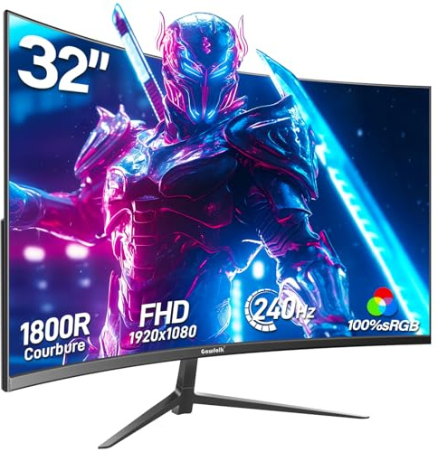 Gawfolk 32 Inch Curved Gaming Monitor 240Hz, 1800R PC Monitor Full HD 1080P, Ultra-Thin Bezel, Freesync and Eye Care Technology, 100x100mm Wall-mounted