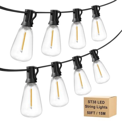 Kerry 15M/30FT ST38 Mains Powered Outdoor Festoon Lights, 25+2 LED Bulbs
