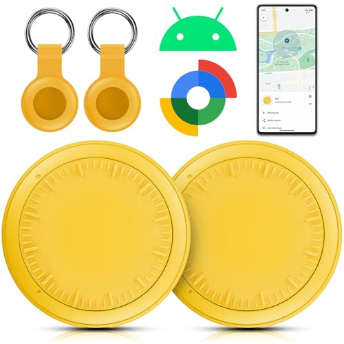 Smart Traceur Tag, Smart Traceur GPS Android Lot de 2, Fonctionne avec App Localiser,Traceur Localisateur D’Objets Bluetooth, Tracker Tags Android pour clés/Portefeuilles (Jaune)