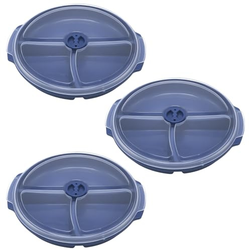 BZURTER 3 x Piatto per microonde a tre scomparti con coperchio BPA