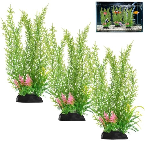 AOOTE Aquarium Pflanzen Deko, 3 Stück Aquarium künstliche Pflanzen Dekoration, Grün Plastikpflanzen Aquariumdekor, Pflegeleichte Aquariums Deko, für Fischteich, Aquarien Dekoration, Tank Zubehör, Groß