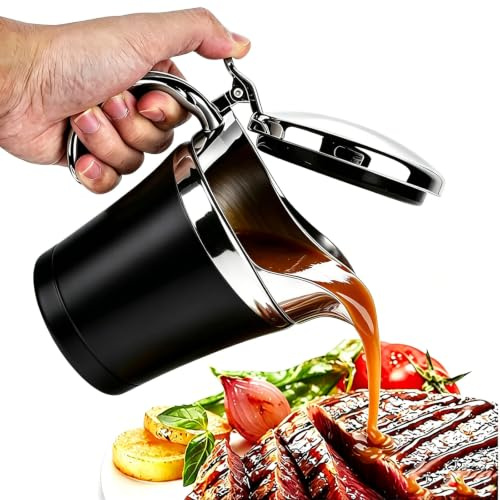 Premium Stainless Steel Thermal Gravy Boat, Sauce Jug with Hinged Lid and Gift Box (450 ml) - Double Walled - Dinner, Restaurants, Parties, Christmas