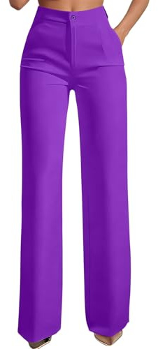 Pantalón genérico para mujer, corte recto, cómodo con bolsillos casual, alto, corte, cintura elástica cómoda para el día, morado, M