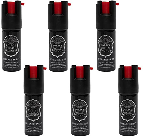 POLICE MAGNUM Small Pepper Spray Self Defense Canisters- Max Heat Strength- Made in The USA - 6 Pack 1/2oz Twist Lock (Red)