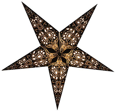 GalaxyArts Paper Star Lantern, 24 Inch Maharani Black 3D Light-Up 5-Point Hanging Lamp, Handcrafted Hollow Out Decoration for Christmas, Weddings, Birthday, Parties, Indoor Outdoor Holiday Home Décor