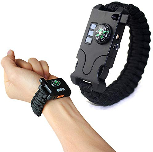 Acoser Bracelet de Survie Paracorde SOS Batterie tressée LED Lampe de Poche Sifflet Boussole Sauvetage Bracelet Multifonctionnel Outdoor Gear