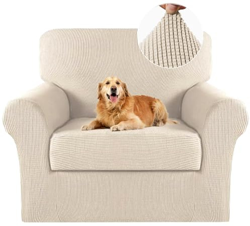 Turquoize 2 Piece Chair Covers for Living Room Armchair Cover Armchair Slipcovers with Arms Feature Thick Jacquard Fabric (Chair,Biscotti Beige)