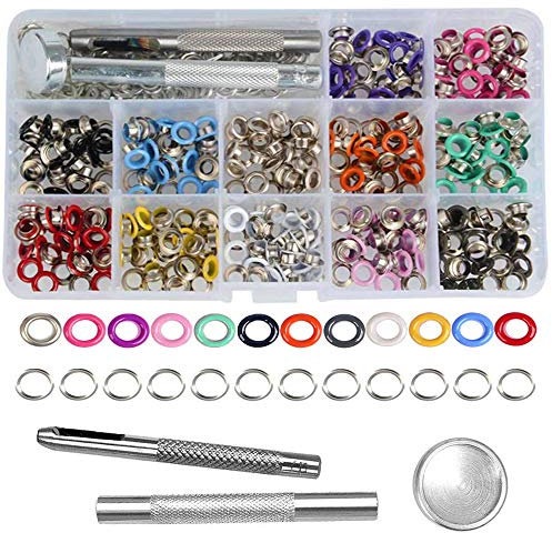 Gasea Ojales Metalicos Multicolor 600 Piezas Kit de Ojetes Ojales de Metal, Diámetro interno 5 mm color hebilla perforada, Inoxidable Herramienta de Montaje de Arandela