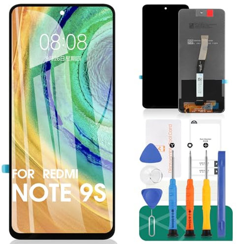 para XiaoMi Redmi Note 9 Pro 4G Pantalla LCD M2003J6B2G M2003J6A1G Pantalla de Repuesto para XiaoMi Redmi Note 9S Sensor de Pantalla táctil digitalizador (Negro sin Marco)
