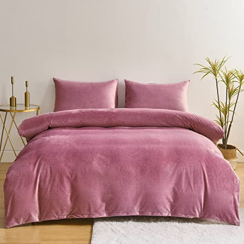Chanyuan Warm Plüsch Bettwäsche 135x200cm Rosa Altrosa Lila Flauschige Cashmere Touch Bettbezug 2 Teilig Kuschelig Coral Fleece Winter Bettwäsche Set mit Kissenbezug 80x80cm