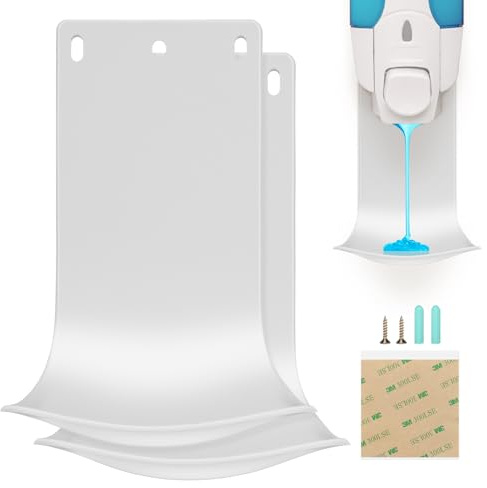 ZIOZERTT 2PCS Dispenser Drip Tray Wall Mount Soap Dispenser Bracket,Laundry Detergent Drip Catcher Prevent Dripping and Spraying, Easy to Clean(White)