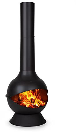 blumfeldt Knight on Fire - Cheminée de Jardin, poêle de Patio, FireView, Acier INOX, Look Moderne, Robuste, Stable, Support, avec Grille de Charbon de Bois et tisonnier - Noir