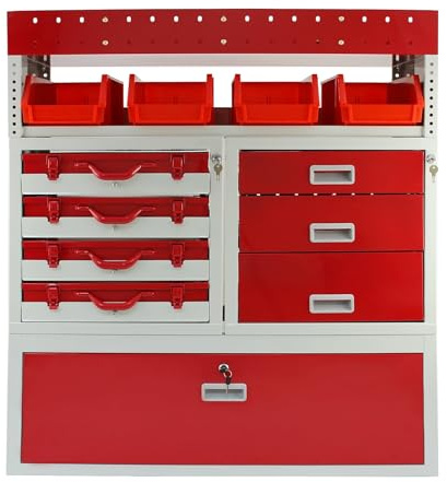 Estantería para Furgonetas Firecracker | Almacenamiento de Herramientas con Cajones con Cerradura, Cajas Extraíbles y Armario | Estructura de Acero Robusto, Capacidad 60kg | 101,6cm x 117,8cm x 36cm