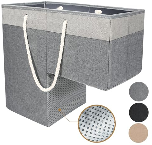 slcinwzdt Stair Basket for Stairs with Handle, Staircase Baskets for Carpeted and Wooden Stairs,16 Step Storage Basket for Toys, Clothes, Books, Tools, with Hard Board, Anti-slip (1, Gray)