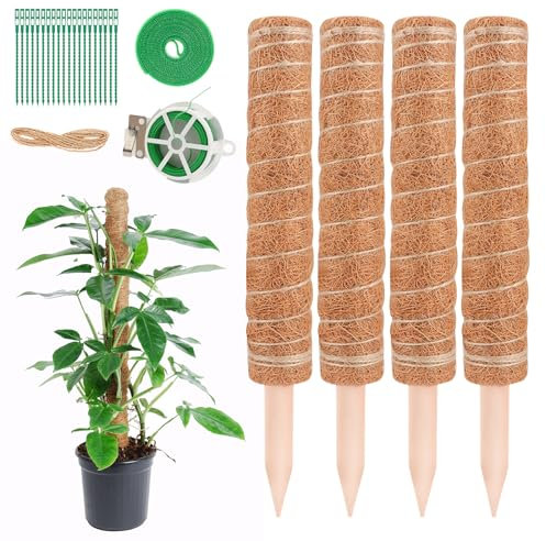 Lot de 4 tiges de mousse Monstera, 40 cm, tige de plantation en coco Monstera, Monstera, tuteur Monstera pour plantes, support de plantes, tuteur pour plantes grimpantes, bâton de coco naturel