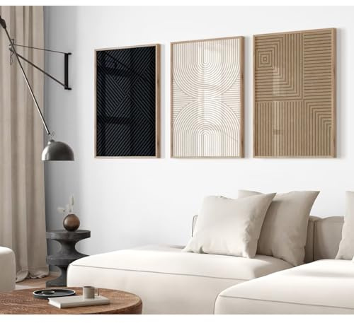 Abstract Modern Wall Decor Art Set of 3 Boho Neutral Canvas Wall Art Beige Minimalist Line Wall Art Decor Brown Black Art Modern Abstract Prints Pictures for Living Room Bedroom 16x24 Inch Unframed