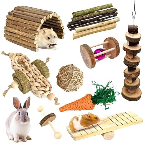 RunFar shop Hamster Kauspielzeug Kauspielzeug Naturholz Kaninchenspielzeug Übung Glockenrolle Zahnpflege Backenzahnspielzeug für Hamster Chinchilla Hasen Meerschweinchen