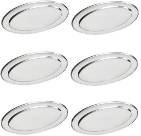 Chef-hub Stainless Steel Serving Platters, 25cm, Set of 6, Ideal for Serving Vegetables and Buffet Food.