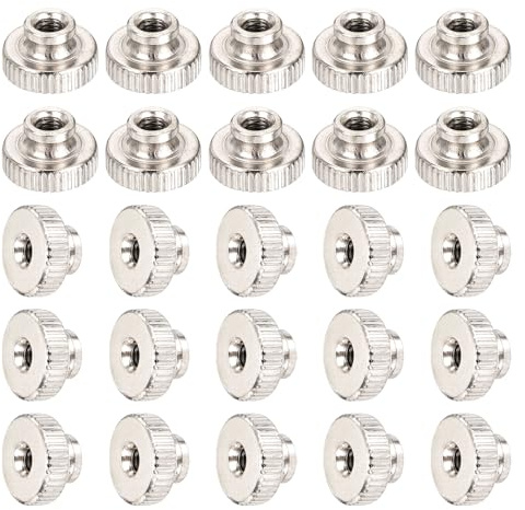 QUARKZMAN Tuerca moleteada, 25 unidades, pomos redondos de hierro M3x0,5 mm, sujetadores para piezas de impresoras 3D, tono plateado