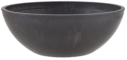PSW Pot Collection M20DCB 8-inch Plastic/Stone/Wood Composite Low Bowl Planter – No Drainage Hole (Drillable), Shallow Indoor/Outer Pot for Succulents, Bonsai, Fairy Gardens, Herbs, Dark Charcoal