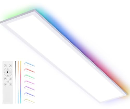 YindaLux LED Panel 120x30 cm mit RGB Backlight, 40W 4000LM Deckenlampe Dimmbar, Deckenleuchte mit Fernbedienung 2700K-6500K, Nachtlicht, Speicherfunktion, LED Panel Deckenleuchte für Wohnzimmer, Küche