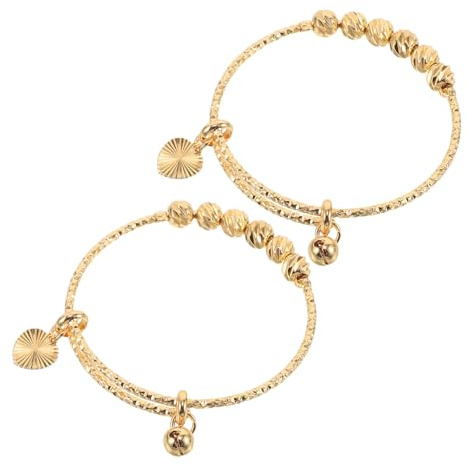 BESPORTBLE Braccialetto per neonati 2 pezzi: braccialetto regolabile con perline e ciondoli per neonati - braccialetti/cavigliere per bambini - gioielli placcati in oro per bambine e bambini