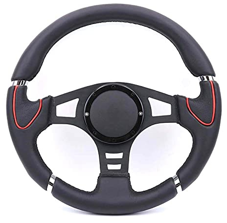 Volante Desplazado,Volante Coche Deportivo Rueda de dirección cuero genuino clásico negro 14 pulgadas