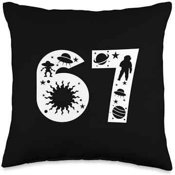 67 Space UFO Astronaut Planet Number Graphic Design Throw Pillow