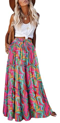 CHICZONE Womens Casual Boho High Waisted Flowy Trendy Floral Maxi Skirts Cute Long Skirts with Pockets