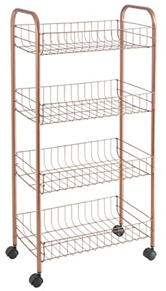 Metaltex Ascona 4-Tier Trolley with Wheels - Multipurpose Storage Cart for Home including Kitchen, Bathroom, Office, and Garage – Polytherm Copper, 41 x 23 x 84 Centimetres